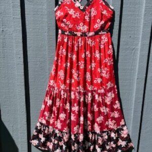 LOFT, RED TIERED SUNDRESS SIZE 4 MAXI